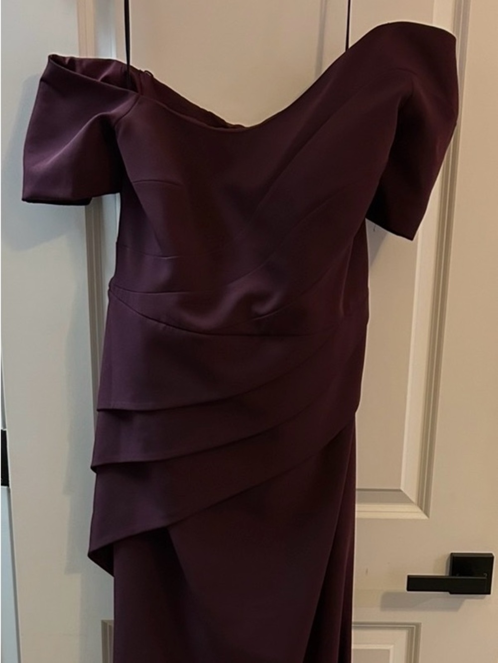 Off-Shoulder wine Layered evening gown